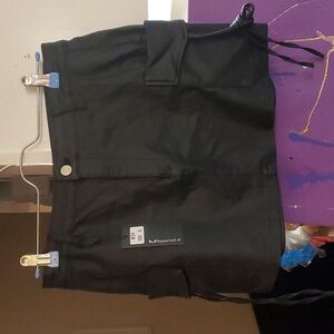 Apperloth A Sexy Mini Skirt w/Flap Pockets Black Faux Leather Womens 39/XL NWT